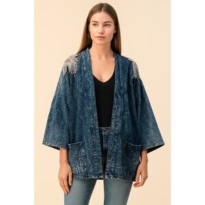 Vintage Western Christie of CA Acid Wash Denim Embellished Jacket Blue USA Sz 20